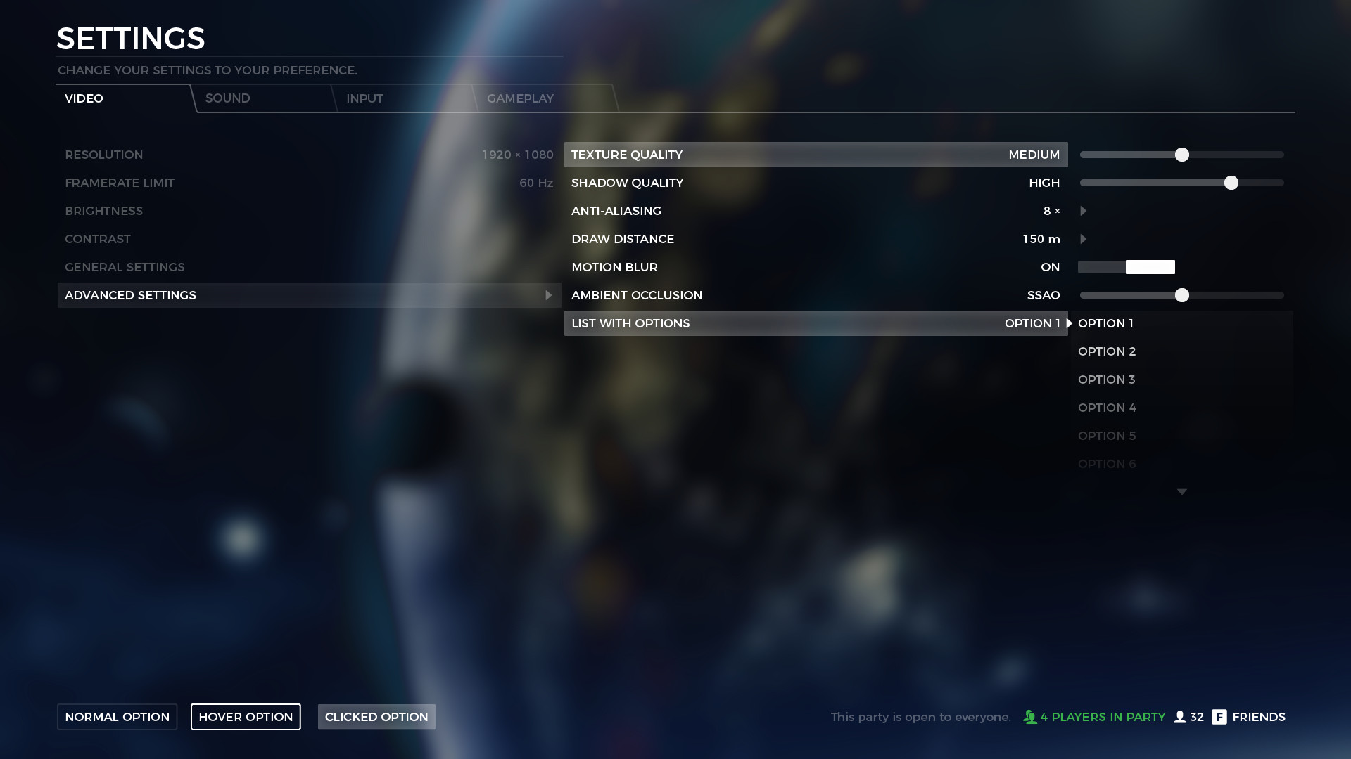 These settings. Settings game UI. Меню 